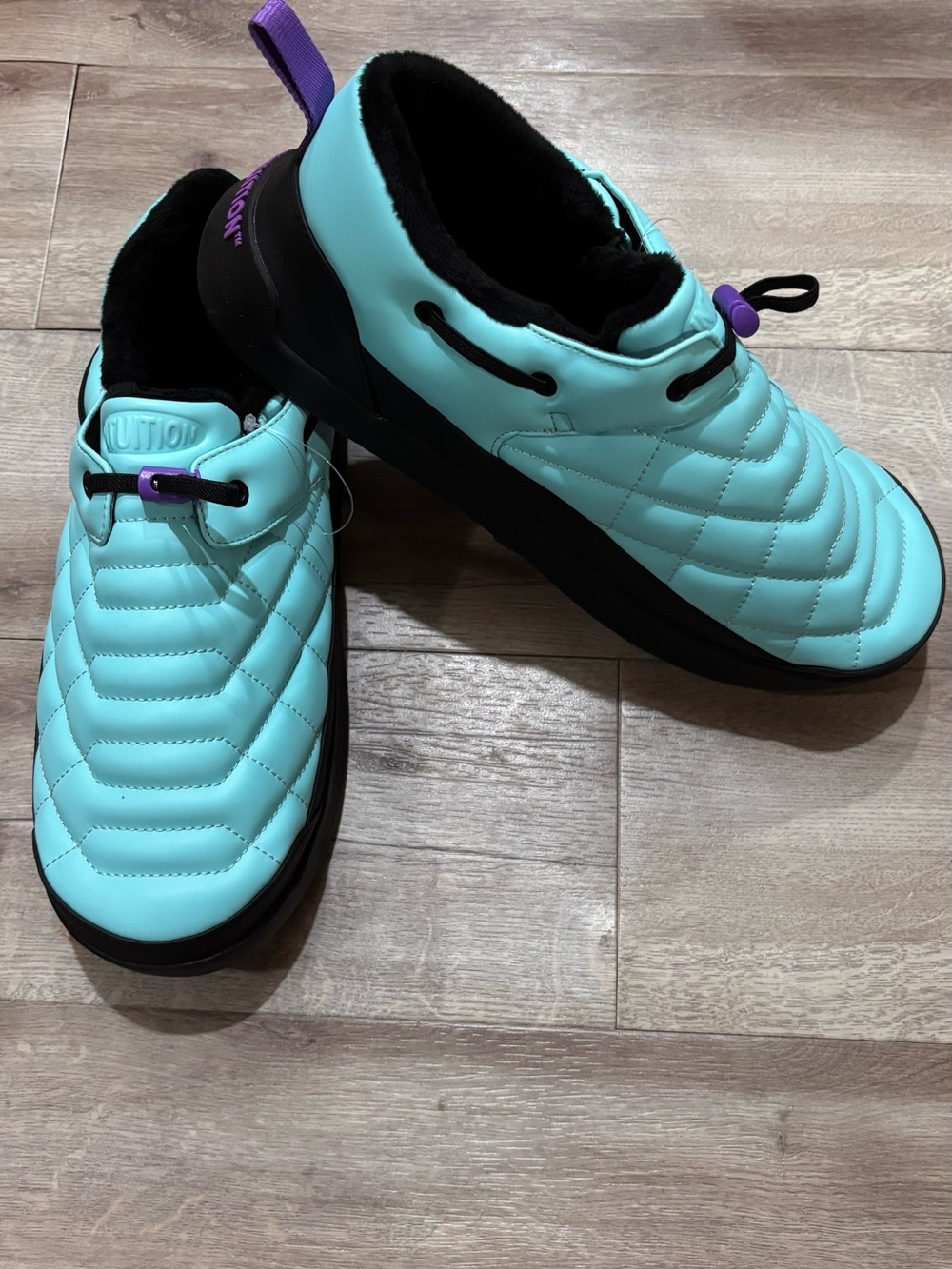 Quilted Aqua Slip-On Sandal with Purple Accents